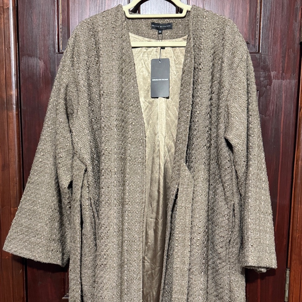 Brown Tweed Open Front Sweater